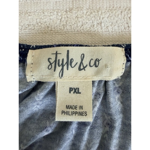 Style & Co Blue Floral Peasant Blouse PXL 3/4 Sleeve Boho Stretch Top - Picture 13 of 14